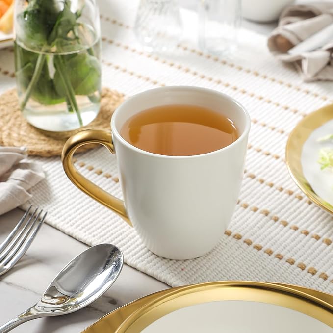 vicrays Coffee Mug Set, 11 Ounce, Set of 6, Ceramic Mug for Men, Women, Unique Glazed Mugs with Handle for Coffee, Tea, Milk, Cocoa, Cereal(White with Golden)