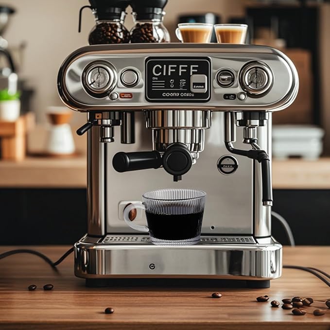 Glass Espresso Shot Cups with Saucers Set of 6, Clear Small Demitasse Cup with Stainless Steel Spoons, Dishwasher Safe Coffee Mugs for Tea Hot Chocolate Cappuccino, 5OZ/150ML, Stripe