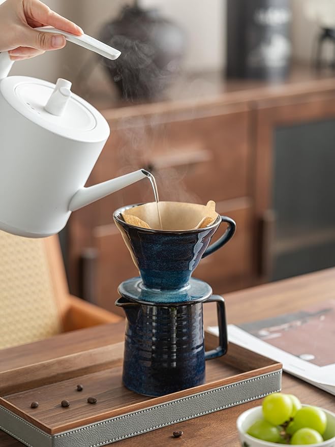 Pour Over Coffee Maker Set,Ceramic Coffee Maker With 40 pcs Paper Filter，15oz/450ml Pour Over Coffee Dripper (Starry Blue)