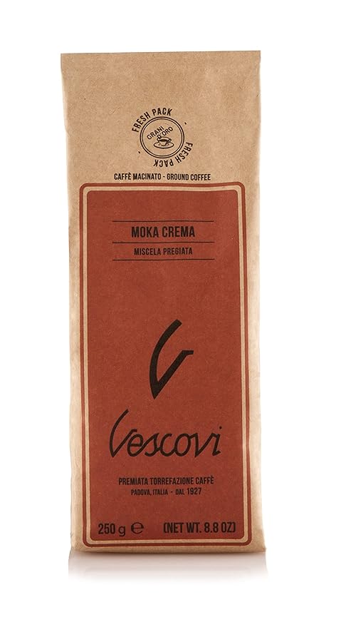 V Vescovi Moka Crema – Premium Italian Ground Espresso – Medium Roast Coffee – For Moka, French Press & Pour Over – 8.8 oz (250g)