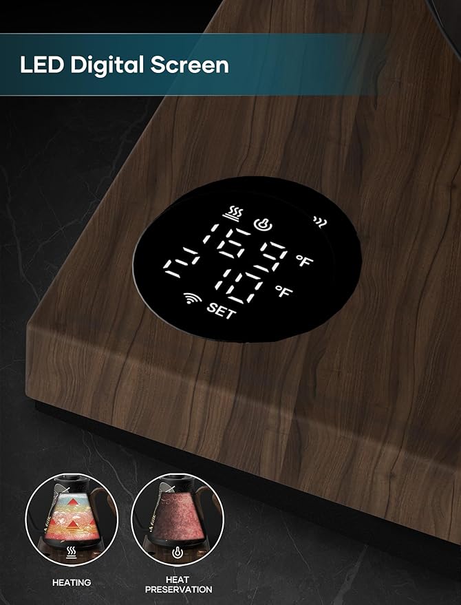 Electric Kettle, Gooseneck Electric Kettle, ±1℉ Precise Temperature Control, Stainless Steel Interior, Quick Heating for Pour Over Coffee, Tea & Boiling Water, 0.9L (Onyx Black)