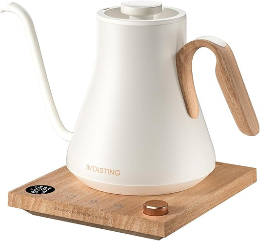 Electric Kettle, Gooseneck Electric Kettle, ±1℉ Precise Temperature Control, Stainless Steel Interior, Quick Heating for Pour Over Coffee, Tea & Boiling Water, 0.9L (Cream White)