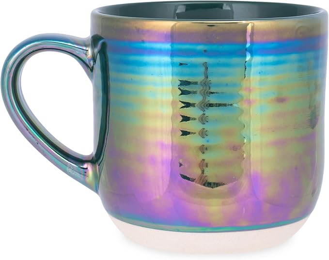 Elanze Designs Glossy Reactive Glaze Large 17 Fluid Ounce Everyday Kitchen Food Grade Ceramic Stoneware Coffee Mug Cup with Comfort Curved Handles, Set of 4, Emerald Green