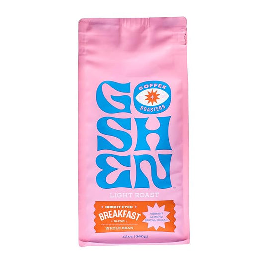 Goshen Coffee Roasters Whole Bean Bright Eyed Breakfast Blend | Light Roast, Brewed or Espresso | Award-Winning - Natural and Washed | Vibrant, Almond, Brown Sugar Flavors | 12 Oz Bag