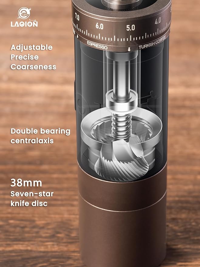 L6 Manual Coffee Grinder with Straight Handle, Hand Coffee Grinder for Espresso, Moka, Drip, French Press with External Adjustment Ring, Precision-Consistent Stainless Steel Conical Burr