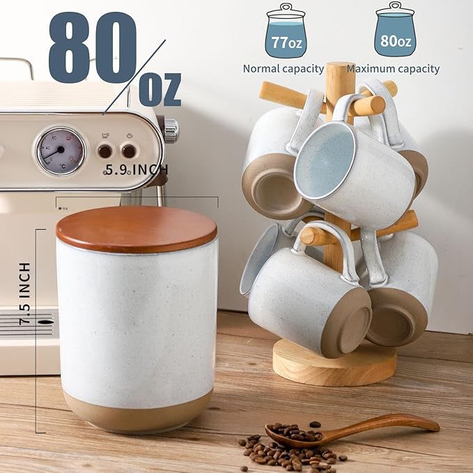 Ceramic Food Storage Jar,Coffee Canister for Countertop with Lids Airtight,Large Flour,Cereal,Spices,Beans,Rice and Candies Containers for Kitchen and Home,Farmhouse Kitchen Decor,80 OZ White