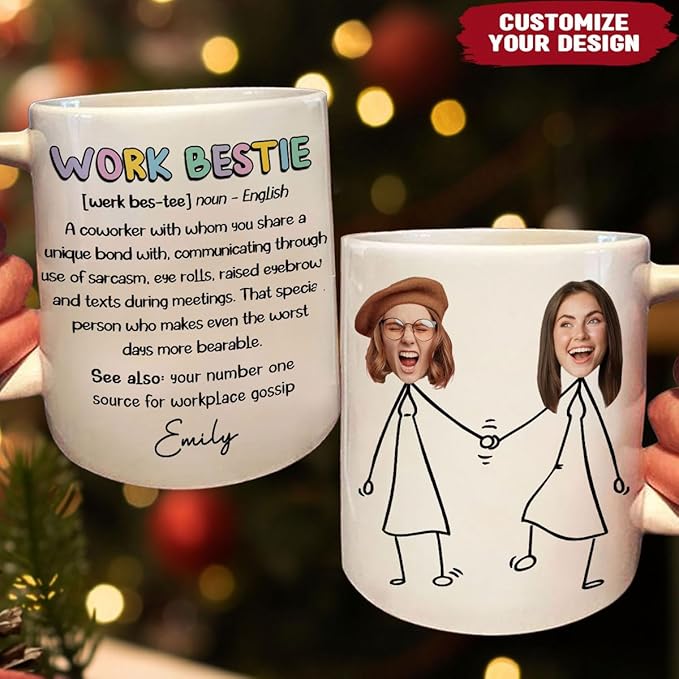 Wrappiness Work Bestie Personalized Custom Coffee Mug, Custom Ceramic Cup for Coworkers and Office Friends, Perfect Secret Santa Gift for Work Besties