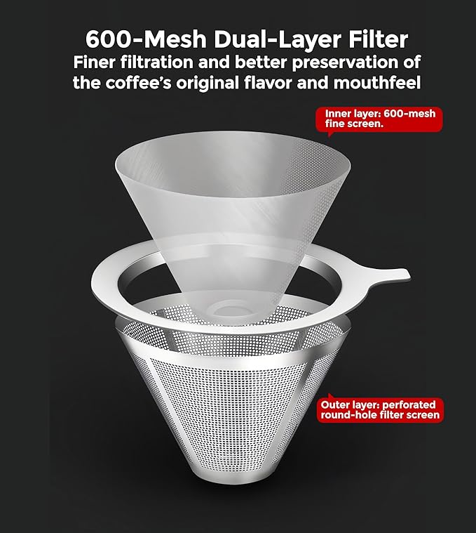 AGOGO Pour Over Coffee Maker Glass - 6/8/10 Cup Barista Kit with 304 Stainless Filter for Home, Office, Camping, Cafes - Easy Clean Coffee Dripper Set (Rag&Brush Included) (10 Cup/34oz)