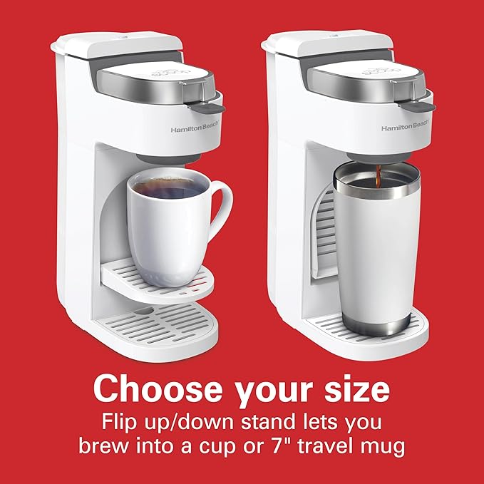 Hamilton Beach 47621 The Scoop Single Serve Coffee Maker & Fast Grounds Brewer for 8-14oz. Cups, Brews in Minutes, Next Gen, White