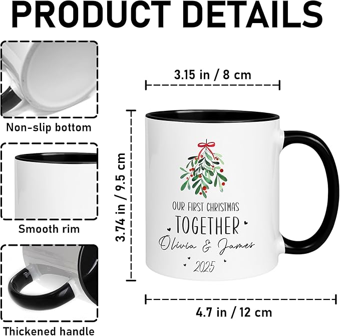 Personalized Our First Christmas Together Coffee Mug – Custom Mr and Mrs Cup with Names and Year – Wedding, Engagement, Anniversary, or Valentine’s Day Couple Gift