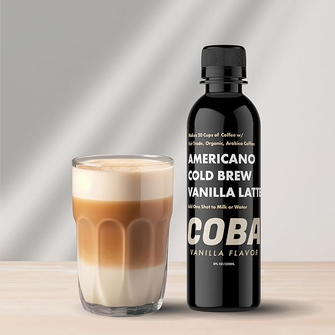 COBA Premium Coffee Concentrate: Bold & Extra Strong Kick - 20x Cups | Instant Cold Brew/ Hot Coffee in Seconds | Specialty, Fair Trade, Organic, Medium Roast, Dairy Free | 2 TEASPOONS/Cup | Rich Flavor (8 Fl Oz (Pack of 1), Vanilla)