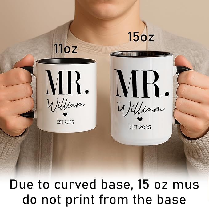 Personalized Mr and Mrs Coffee Mug Set – Custom Name & Established Year Design – Wedding Gift for Couple, Engagement Celebration, Anniversary Keepsake, Valentine’s Day Coffee Cups