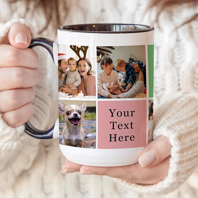 Personalized Funny Christmas Hot Cocoa Mug – Santa Gift, Unique White Elephant Exchange Present – Custom Photo Collage Ceramic Coffee Cup for Family, Friends, Holiday Memories