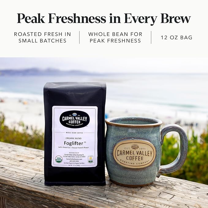 Carmel Valley Coffee Roasting - Whole Bean Coffee Foglifter - Certified Organic French Dark Roast, Premium Coffee - 12 Oz Bag, 1 Pack