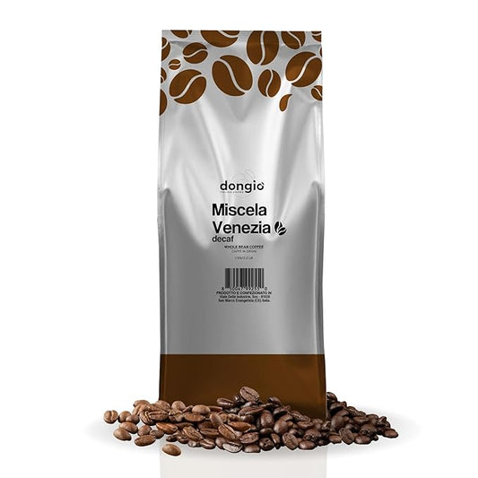 Dongiò Caffè Venezia Blend (Decaf) – Whole Bean Coffee 2.2 lbs (35,2 Oz), Medium-Dark Roast, CO₂ Naturally Decaffeinated Italian Espresso Blend with Notes of Cocoa and Spices