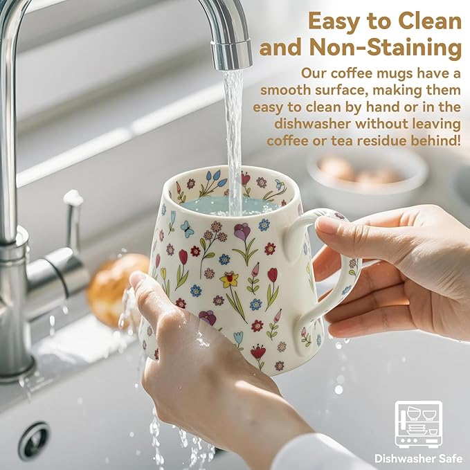 Ceramic Coffee Mug, Cute Creative Cup w/Unique Design Home Office, 12 oz Latte Tea Milk Gift for Women Girls Friend (White)