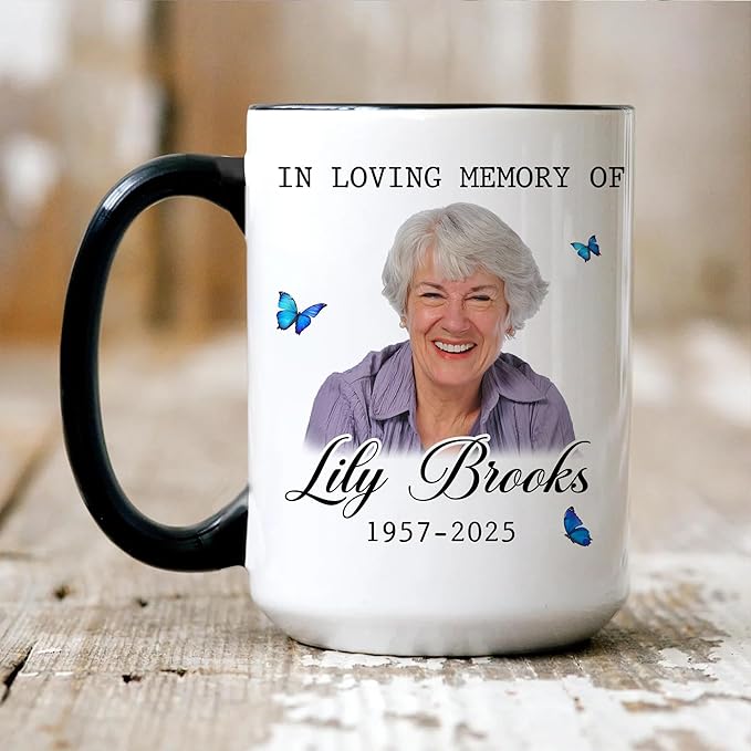 Personalized Memorial Coffee Mug – Custom Photo Butterfly Ceramic Cup – Remembrance Gift for Loss of Loved One – Sympathy Cup for Husband, Wife, Mother, Father, or Parents
