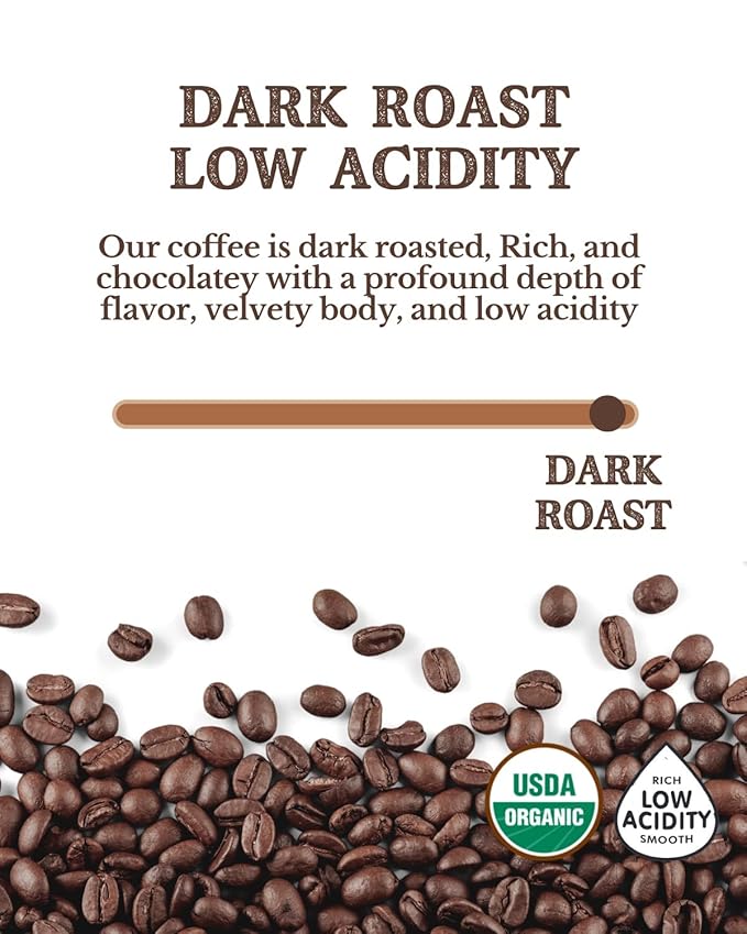 2LB Subtle Earth Organic Coffee - Dark Roast - Whole Bean Coffee - 100% Arabica Beans - Low Acidity and Non-GMO - 2lb bag