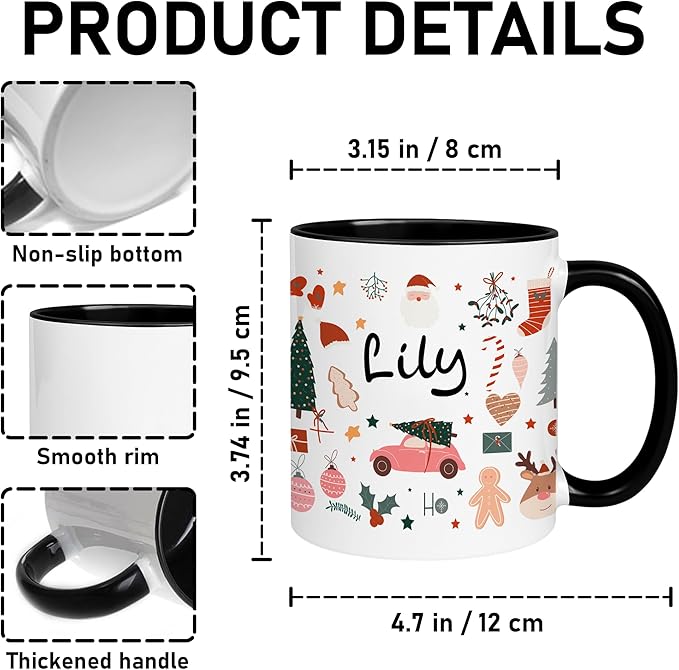 Personalized Funny Christmas Hot Cocoa Mug – Santa Gift, Unique White Elephant Exchange Present – Custom Holiday Coffee Cup with Name, Ceramic Gag Gift for Friends, Mom, Dad, or Coworkers