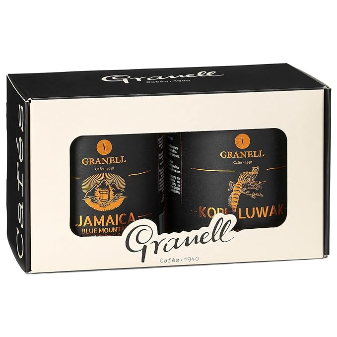 Cafés Granell – Kopi Luwak + Blue Mountain Coffee | Exotic Collection | Fresh Whole Gourmet Beans | JACRA Certified | 100% Arabica Coffee-Premium Medium Roast | 3.53oz