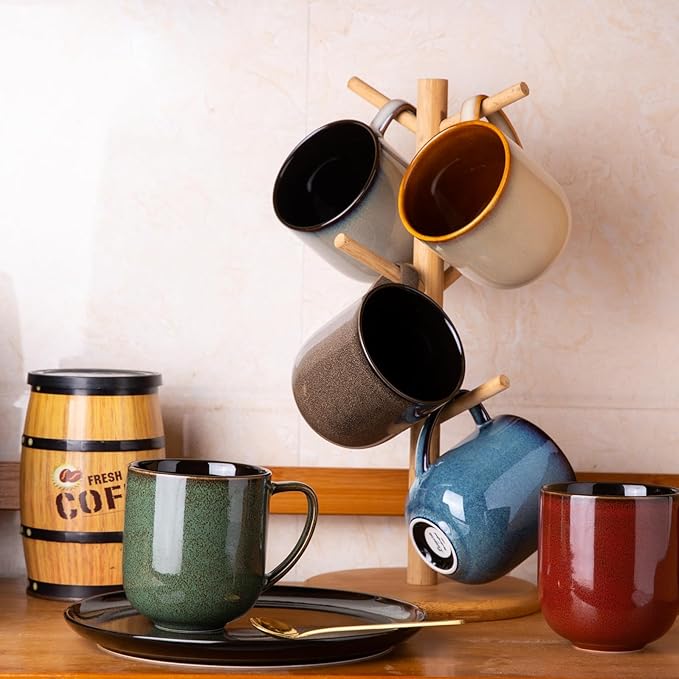 LERATIO 12OZ Ceramic Coffee Mugs Set of 6, Large Porcelain Coffee Cups With Large Handle For Latte,Cappuccino,Milk,Cocoa,|Dishwasher&Microwave Safe Mug Sets,Ideal for Man,Woman,Dad, Mom-Mixing