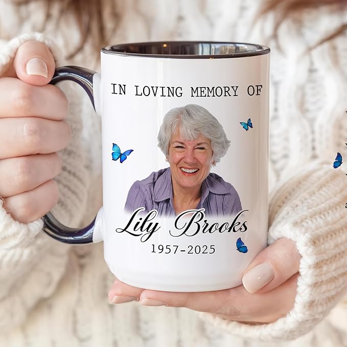 Personalized Memorial Coffee Mug – Custom Photo Butterfly Ceramic Cup – Remembrance Gift for Loss of Loved One – Sympathy Cup for Husband, Wife, Mother, Father, or Parents