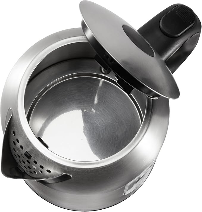 Amazon Basics 1.1Qt (1L) Electric Kettle, Tea Kettle & Water Boiler, with Auto Shut-Off, Boil Dry Protection, High-Safety Strix Thermostat, BPA-Free, 1500W, Stainless Steel, New Model, Black & Silver