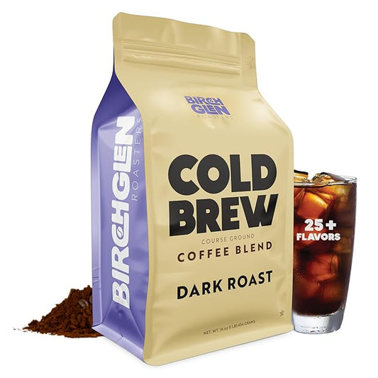 1 lb Dark Roast Cold Brew Coffee Blend, Coarse Ground Colombian - Birch Glen Roasters - 16 oz Resealable Bag