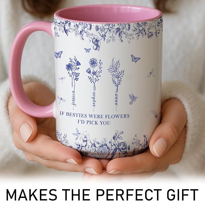Personalized Best Friend Mug - Custom Floral Design - Birthday Gift for Bestie - Unique Friendship Cup - Thoughtful Gift for Best Friends - Custom Photo Mug for Best Friends