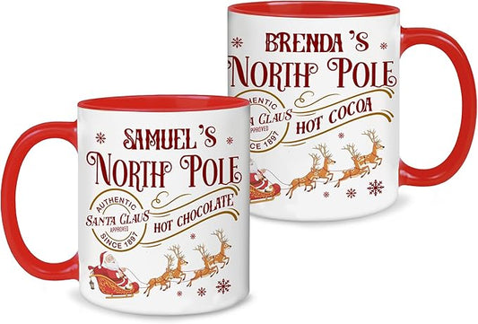 Personalized Funny Christmas Hot Cocoa Mug – Santa Gift, Unique White Elephant Exchange Present – Custom North Pole Hot Chocolate Ceramic Coffee Cup for Friends, Family, and Holiday Parties