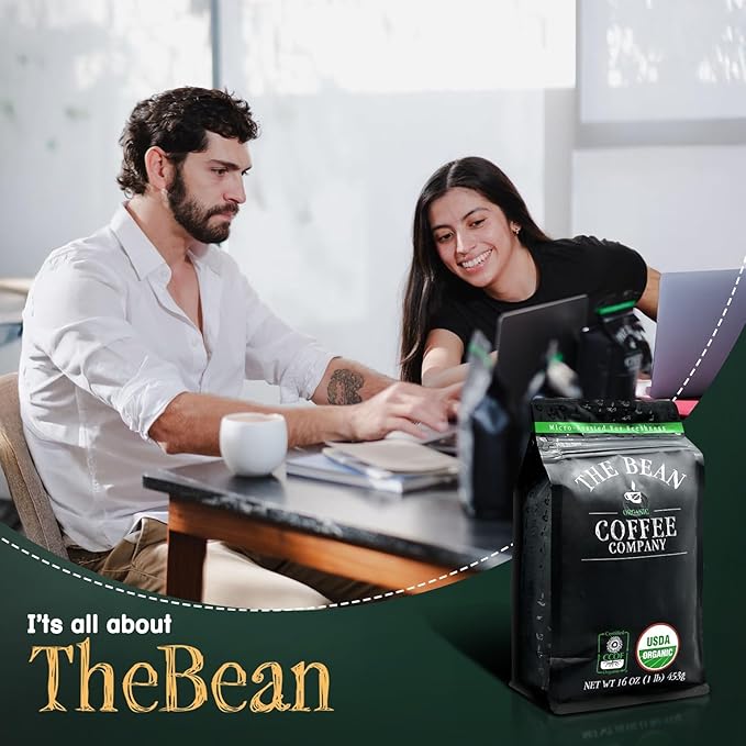 The Bean Organic Coffee Company Water Processed DECAF South America Blend, Medium Roast, Ground Coffee, 5-Pound Bag, Café Molido Tostado Orgánico descafeinado