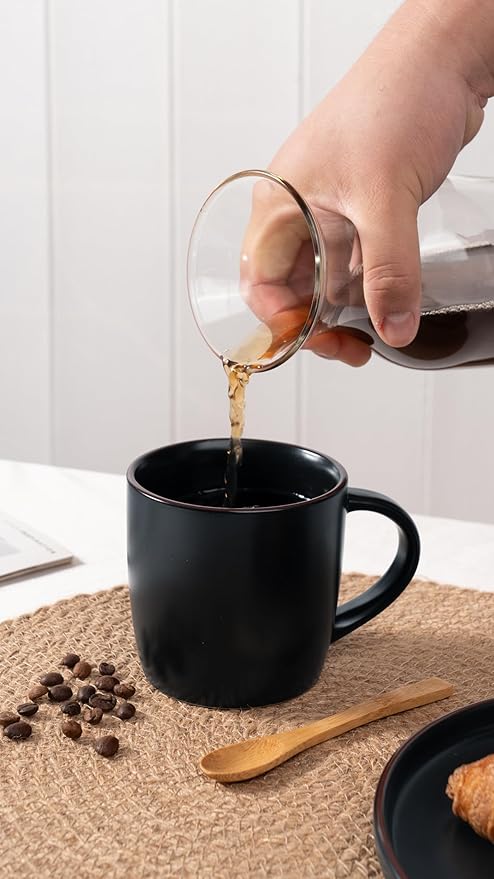 famiware Mercury Coffee Mugs 13 oz, Coffee Mugs Set of 6 with Handle, Cups for Latte, Hot Tea, Cappuccino, Mocha, Cocoa, Matte Black