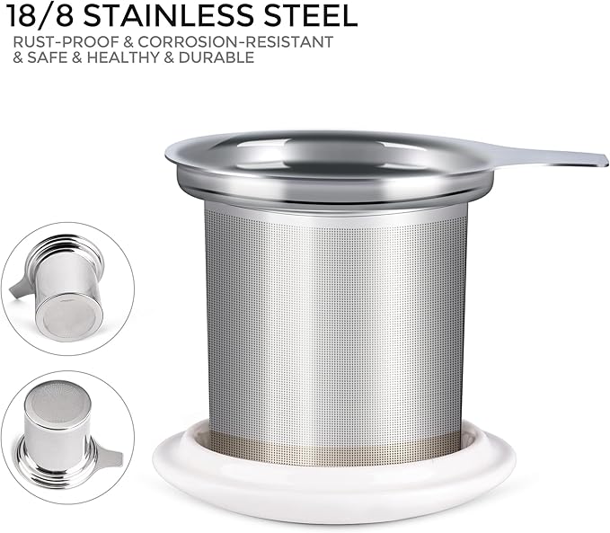 GBHOME Tea Mug with Infuser and Lid, 18 Ounce Large Ceramic Loose Leaf Tea Cup, Microwave, Dishwasher Safe Tea Steeping Mug, Pefect Gift For Tea Lover.