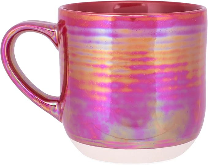 Elanze Designs Glossy Reactive Glaze Large 17 Fluid Ounce Everyday Kitchen Food Grade Ceramic Stoneware Coffee Mug Cup with Comfort Curved Handles, Set of 4, Red