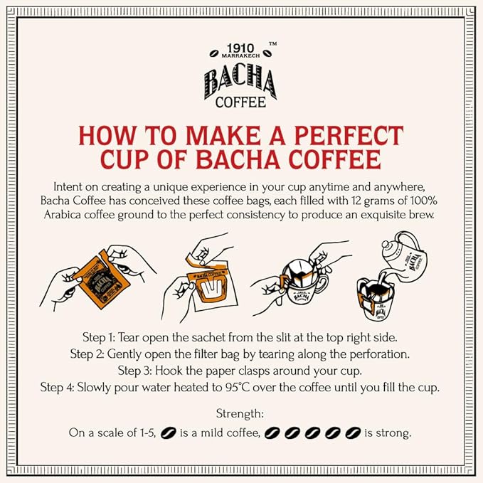 Bacha Coffee | 1910 Fine Flavoured, Medium Roast, 100% Arabica Specialty Coffee, 12 Coffee Drip Bags, Gift Box