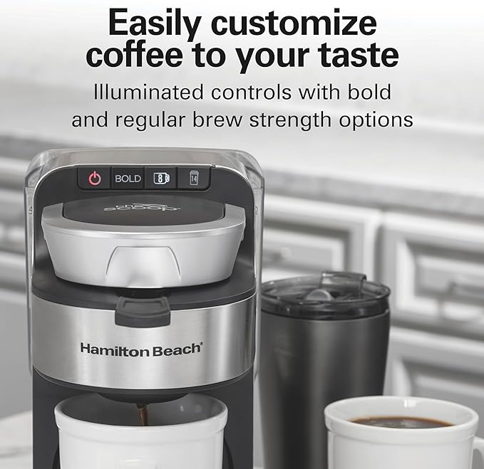 Hamilton Beach The Scoop Single Serve Coffee Maker & Fast Grounds Brewer for 8-14oz. Cups, Brews in Minutes, 40oz. Removable Reservoir, Stainless Steel (49987),Silver