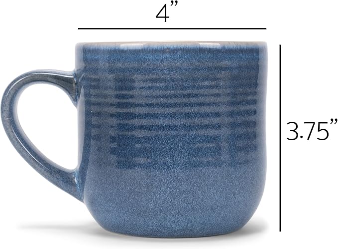Elanze Designs Glossy Reactive Glaze Large 17 Fluid Ounce Everyday Kitchen Food Grade Ceramic Stoneware Coffee Mug Cup with Comfort Curved Handles, Set of 4, Cobalt Blue