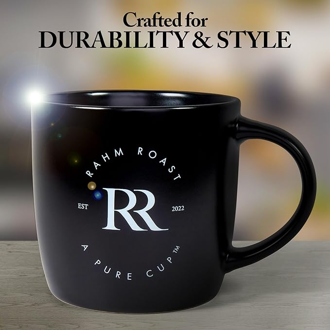 Coffee Mug, 16 oz - Modern Black Ceramic Coffee Cup w/Thick Walls for Better Heat Retention (Pack of 2)