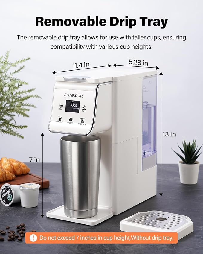 Coffee Maker Hot & Iced With Bold Setting,Single Serve Coffee Maker For K Cup And Grounds,52 Oz Removable Water Tank,6-14 Oz Brew Sizes,One Cup Kcup Coffee Machine With Reusable Filter, White