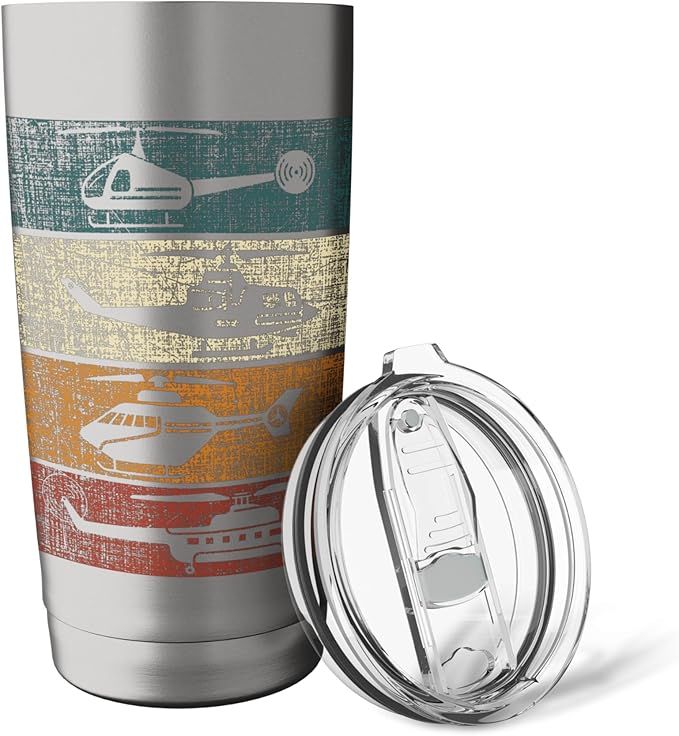 Retro Helicopter Pilot Vintage Aviation Stainless Steel Insulated Tumbler
