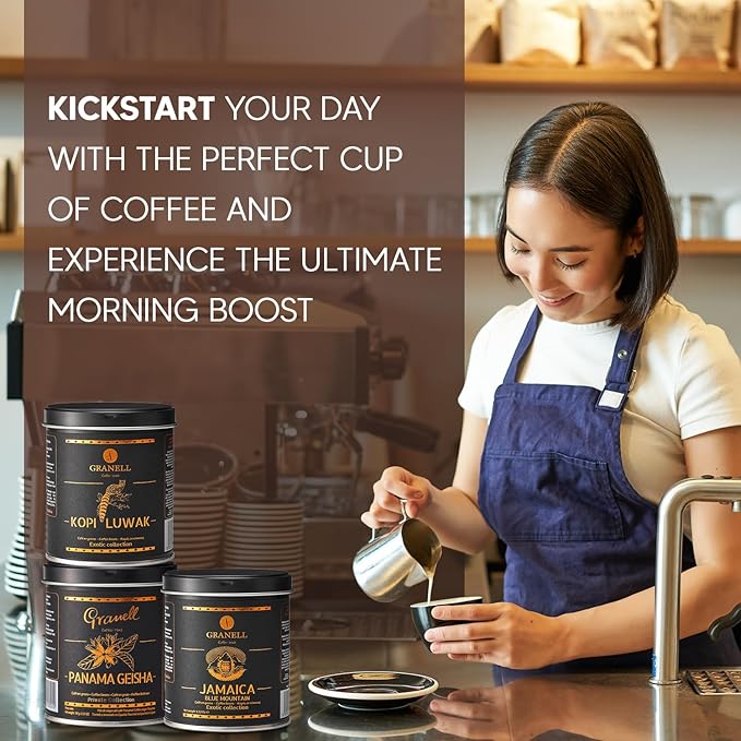 Cafés Granell – Kopi Luwak + Blue Mountain Coffee | Exotic Collection | Fresh Whole Gourmet Beans | JACRA Certified | 100% Arabica Coffee-Premium Medium Roast | 3.53oz