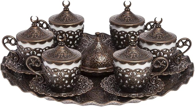Alisveristime 27 Pc Turkish Greek Arabic Coffee Espresso Cup Saucer Set (Gelincik) (Copper)