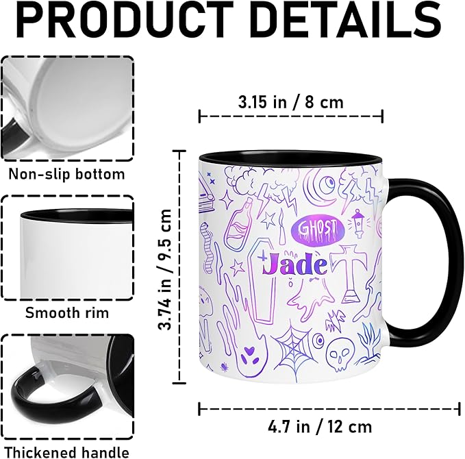 Personalized Halloween Mug 2025 – Cute Doodle Coffee Cup With Name – Fun Gift For Kids - Friends - Teens - Halloween - Birthday - Christmas