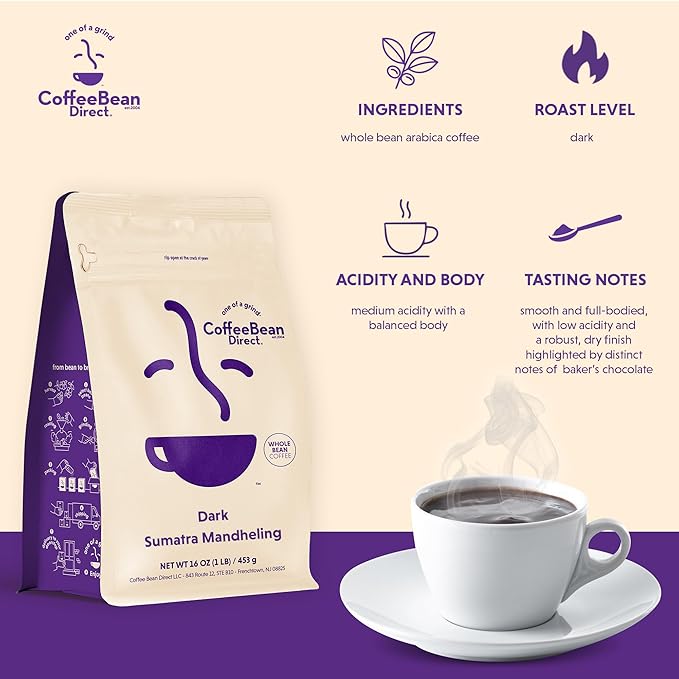 Coffee Bean Direct Dark Roast Coffee Lovers Variety Bundle – Brazilian Santos, Italian Espresso & Sumatra, Whole Bean, Dark Roast, 1 Pound Bags (Pack of 3)