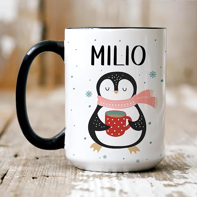 Personalized Funny Christmas Hot Cocoa Mug – Penguin, Santa, Reindeer & Snowman Custom Coffee Cup – Santa Gift, Unique White Elephant Exchange Present, Holiday Gag Ceramic Mug
