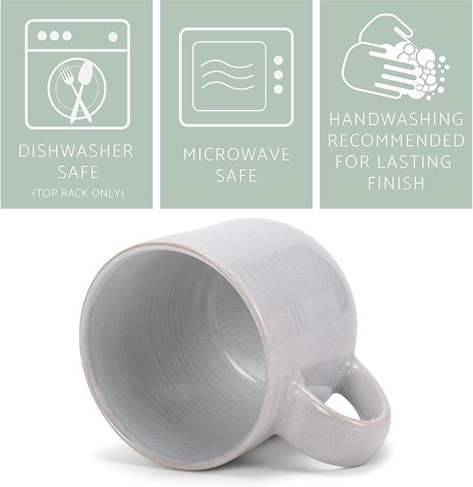 Elanze Designs Glossy Reactive Glaze Large 17 Fluid Ounce Everyday Kitchen Food Grade Ceramic Stoneware Coffee Mug Cup with Comfort Curved Handles, Set of 4, Pale Grey