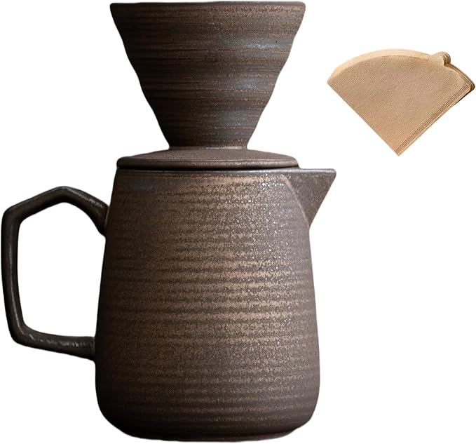 Pour Over Coffee Maker,Ceramic Coffee Maker With 100 pcs Paper Filter，16oz/480ml Pour Over Coffee Dripper (Retro gold)