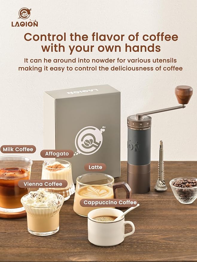 L6 Manual Coffee Grinder with Straight Handle, Hand Coffee Grinder for Espresso, Moka, Drip, French Press with External Adjustment Ring, Precision-Consistent Stainless Steel Conical Burr