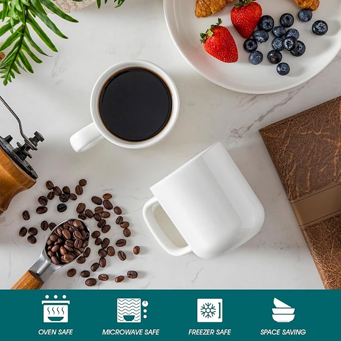 vancasso Porcelain Coffee Mugs Set, 16 oz Ceramic Coffee Cups for Americano Hot Tea Iced Coffee Cold Brew Cocoa Milk Mugs Set of 6, Dishwasher & Microwave Safe, White