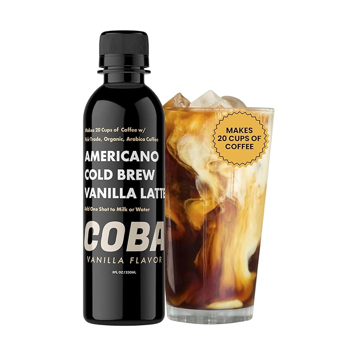 COBA Premium Coffee Concentrate: Bold & Extra Strong Kick - 20x Cups | Instant Cold Brew/ Hot Coffee in Seconds | Specialty, Fair Trade, Organic, Medium Roast, Dairy Free | 2 TEASPOONS/Cup | Rich Flavor (8 Fl Oz (Pack of 1), Vanilla)